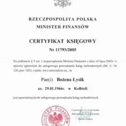 Certyfikat Ministerstwa Finansów