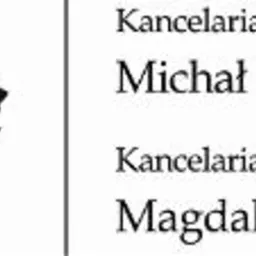 Logo kancelarii prawnej z symbolem paragrafu, nazwiskiem radcy prawnego Michała Podolec oraz adwokat Magdaleny Rubiś.