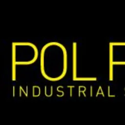 Żółte logo POL PRO Industrial Service na czarnym tle, z sześciokątnym symbolem klucza nasadowego.