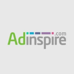 Logo firmy Adinspire z zielonym 'Adin' i szarym 'spire', nad 'inspire' kolorowe kwadraty i '.com' z prawej strony, całość na jasnoszarym tle.