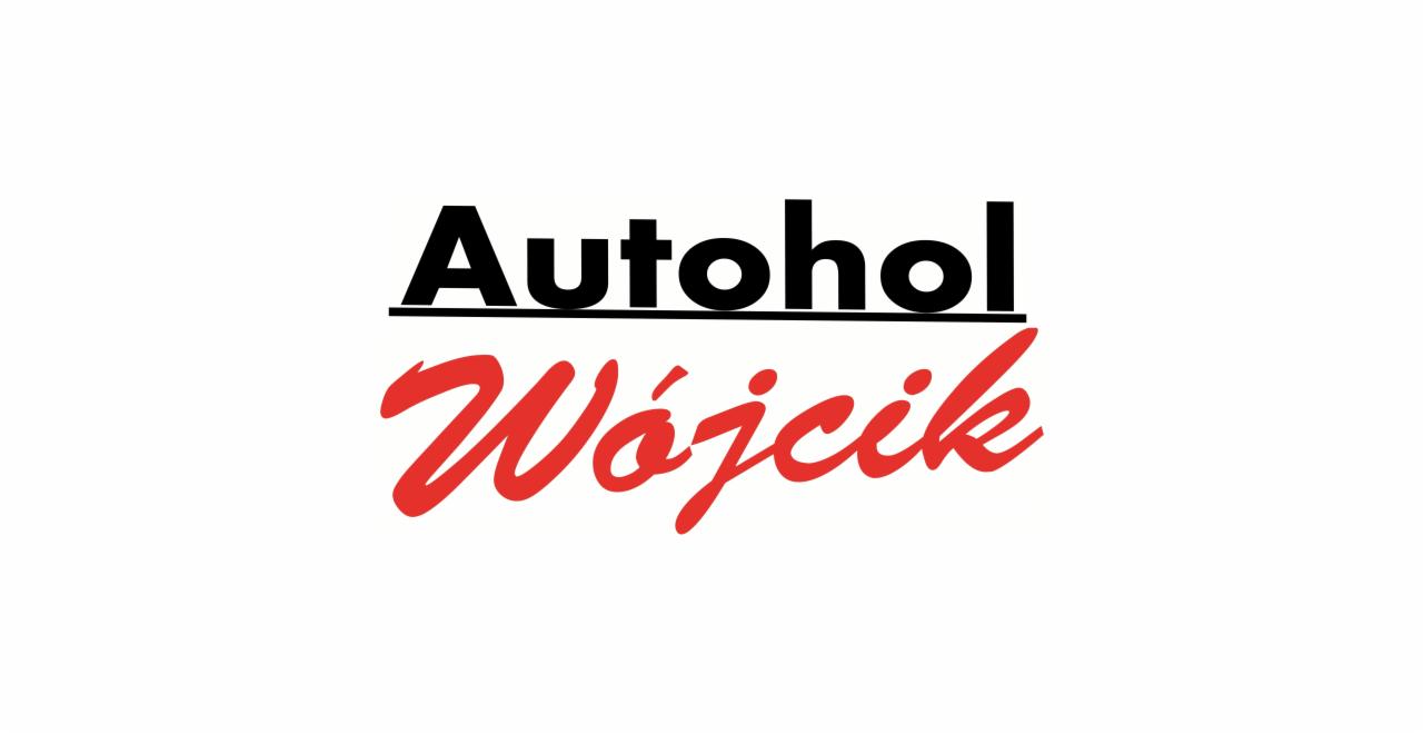 Logo firmy Autohol Wójcik, nazwa w kolorze czarnym i czerwonym na białym tle.