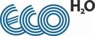 Niebieskie logo firmy ECO H2O, składające się z koncentrycznych okręgów i napisu H2O.