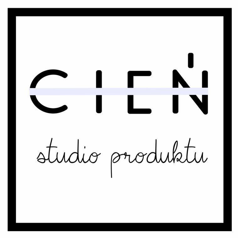 Logo studia fotografii produktowej 'Cień' w czarno-białej ramce.