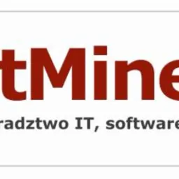 Logo firmy HintMine z czerwonym napisem, szarym okręgiem z czerwoną strzałką w prawym górnym rogu oraz tekstem 'szkolenia, doradztwo IT, software development' na białym tle.