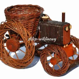 Ozdoby ogrodowe, wiklinowe rowerki traktorki itd