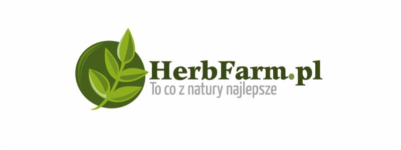 Logo HerbFarm.pl z zielonym liściem w okręgu i hasłem 'To co z natury najlepsze'.