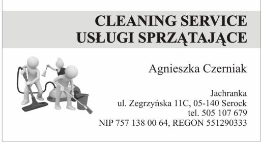 CLEANING SERVICE USŁUGI SPRZĄTAJĄCE AGNIESZKA CZERNIAK - Tarasy Serock