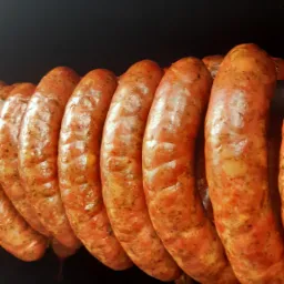 Własnej roboty kiełbasy, wędzone dymem naturalnym z drzew owocowych