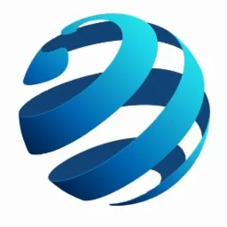 Abstrakcyjne logo firmy księgowej: niebieska kula utworzona z trójwymiarowych wstęg.