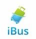 Logo firmy transportowej iBus z motywem walizki w kolorach niebieskim i zielonym, przeciętej dynamiczną linią.