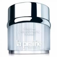 Srebrny słoiczek kremu La Prairie Cellular Swiss Ice Crystal Cream z widocznymi pionowymi prążkami na opakowaniu.