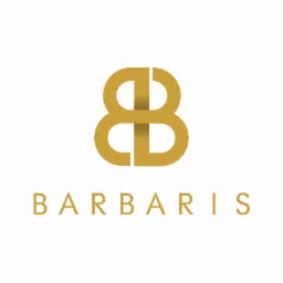 Złote logo firmy BARBARIS, stylizowane na podwójne B, na białym tle.