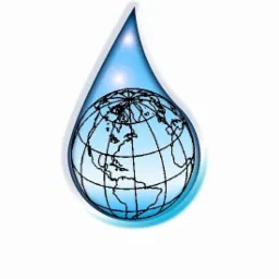 Grafika przedstawiająca kroplę wody z mapą świata wewnątrz, symbolizującą globalny dostęp do wody.