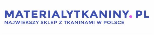 Logo sklepu internetowego z tkaninami: materialytkaniny.pl, z dopiskiem 'Największy sklep z tkaninami w Polsce', wyświetlane na białym tle.