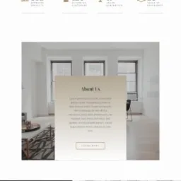 Projekt strony internetowej z motywem architektonicznym, prezentujący budynki i minimalistyczny design