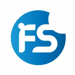 Niebieskie logo 'FS' w okręgu, z małym okrągłym elementem nad literą 'F', na białym tle.