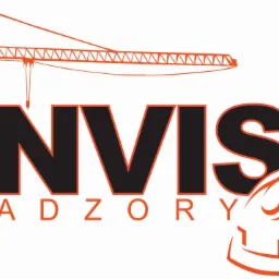 Logo firmy Inviso Nadzory z dźwigiem i kaskiem budowlanym w pomarańczowo-czarnej kolorystyce.