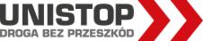 Logo firmy UNISTOP z hasłem 'DROGA BEZ PRZESZKÓD' i dwoma czerwonymi strzałkami w prawo.