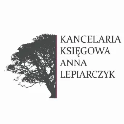 Logo kancelarii księgowej: stylizowany rysunek drzewa z tekstem 'Kancelaria Księgowa Anna Leparczyk' obok.