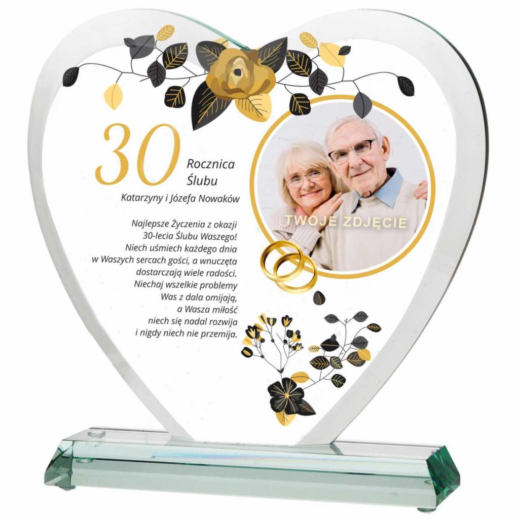 Duże szklane serce prezent na rocznicę ślubu Złote Gody 50 lecie