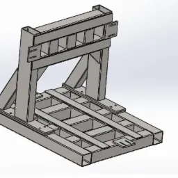 Model 3D spawanej konstrukcji stalowej o regularnych kształtach, widok izometryczny na białym tle.
