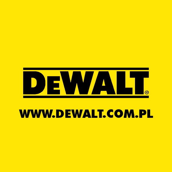 Logo firmy DeWALT na żółtym tle, z adresem strony internetowej www.dewalt.com.pl