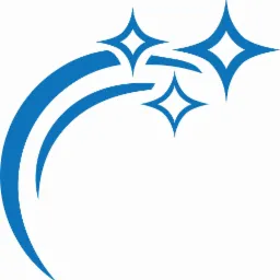 Niebieskie logo przedstawiające trzy gwiazdy i dwie linie w kształcie łuku na białym tle.