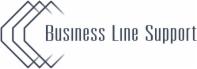 Logo firmy Business Line Support z trzema nakładającymi się geometrycznymi kształtami po lewej stronie.