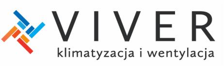 Logo firmy VIVER z kolorowym symbolem graficznym i napisem 'klimatyzacja i wentylacja' pod nazwą.