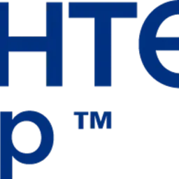 Niebieskie logo 'eighteen group' z symbolem znaku towarowego na białym tle.