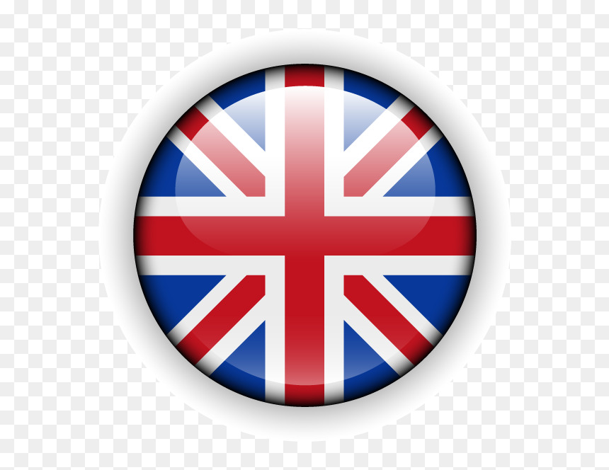 Błyszcząca ikona z flagą Wielkiej Brytanii w białej obwódce.