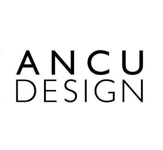 Logo firmy ANCU DESIGN z czarnymi, prostymi literami na białym tle.