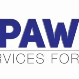 Logo firmy Spawkor Services for Industry z symbolem hali produkcyjnej i zębatek w kolorach niebieskim i szarym.