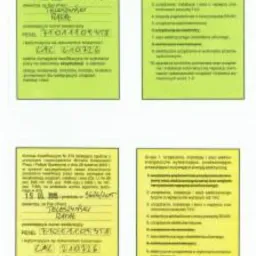 Skan dokumentów z danymi i uprawnieniami osoby, zawierający odręczne podpisy i pieczątki, z widocznymi numerami uprawnień i datami ważności.