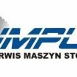 Logo firmy Impuls Serwis Maszyn Stolarskich z piłą tarczową po lewej stronie.