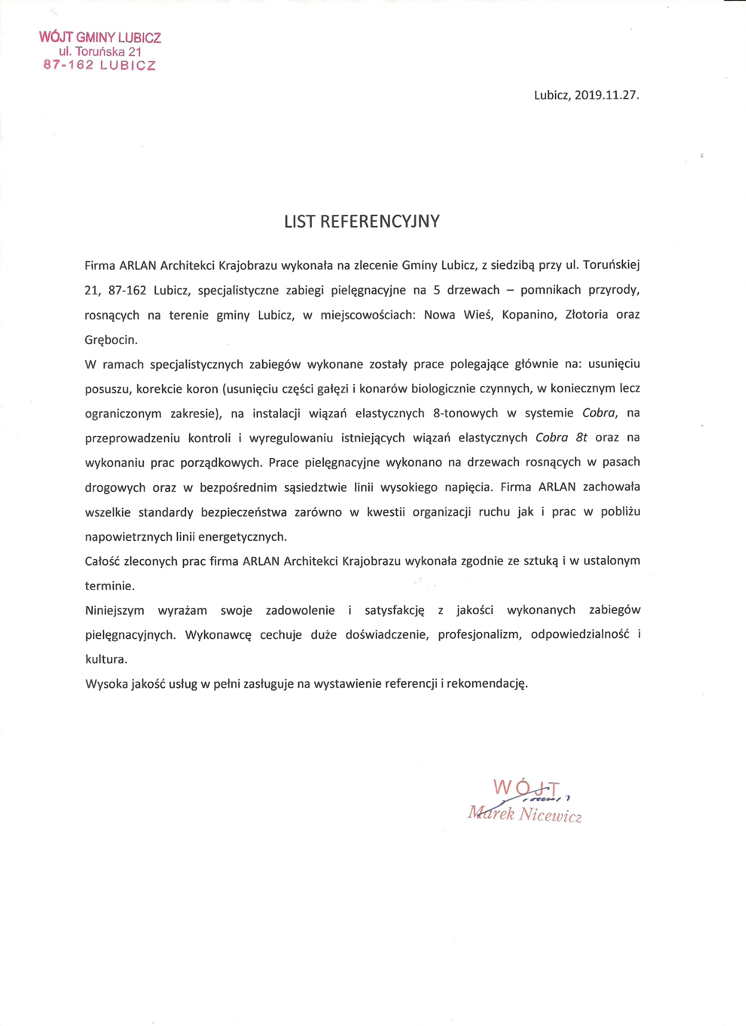 Referencje dla ARLAN Architekci Krajobrazu - 2019