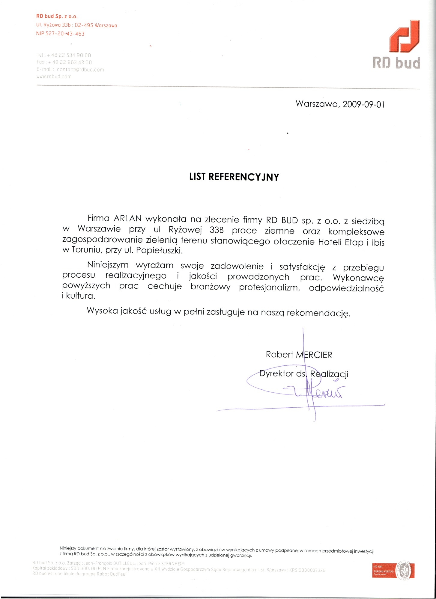 Referencje dla ARLAN Architekci Krajobrazu - 2009