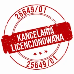 Czerwona pieczęć z napisem 'Kancelaria Licencjonowana' i numerem 25649/01.