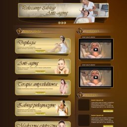 TakeDesign Tomasz Kryszkiewicz - Projekt strony internetowej salonu kosmetycznego z ofertą zabiegów, w tym depilacji, anti-aging i medycyny estetycznej. Dominuje kolorystyka brązowo-złota.