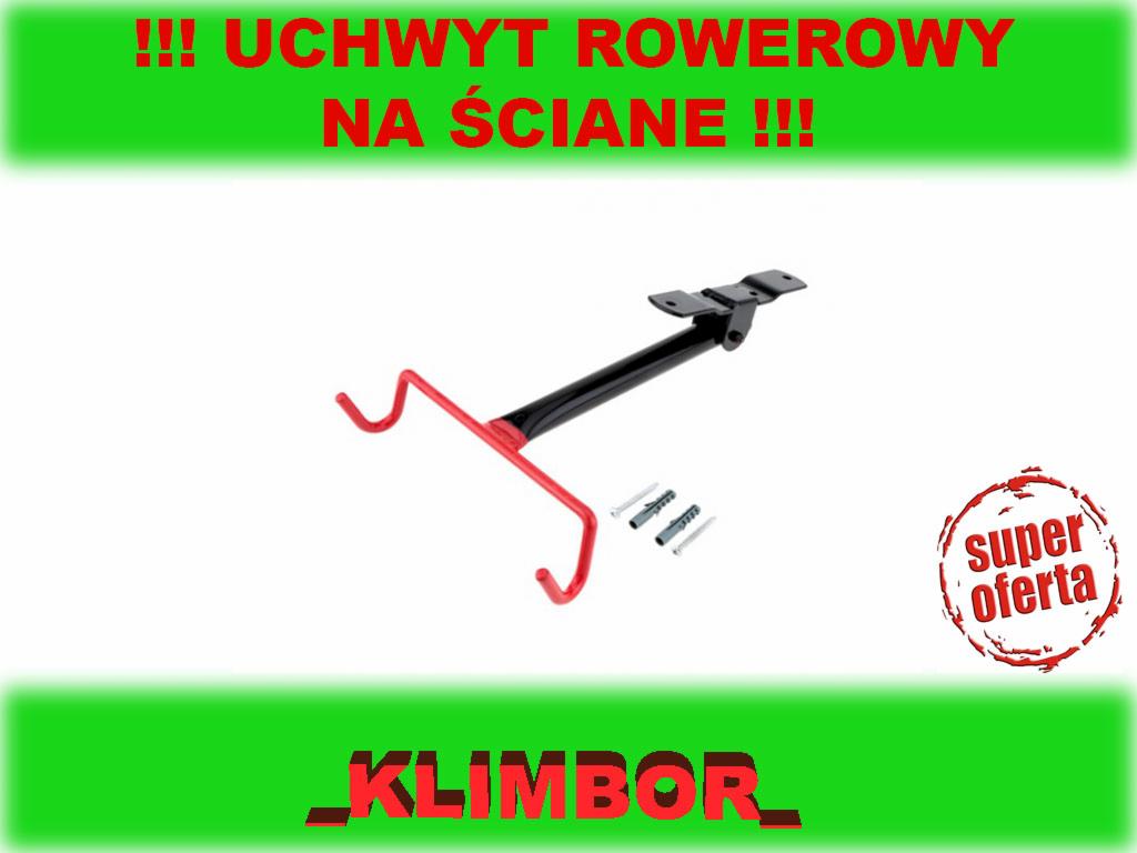 Uchwyt rowerowy ścienny Klimbor, czarno-czerwony, z kołkami montażowymi, promocyjna oferta.