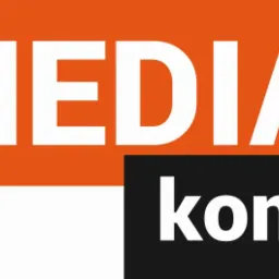 Logo firmy 'MEDIA komp' z białym napisem 'MEDIA' na pomarańczowym tle i 'komp' na czarnym tle, umieszczone obok siebie.
