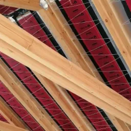 Zastosowanie systemu ogrzewania Red Snake w suficie . Może być zastosowany nawet w wysokich pomieszczeniach .