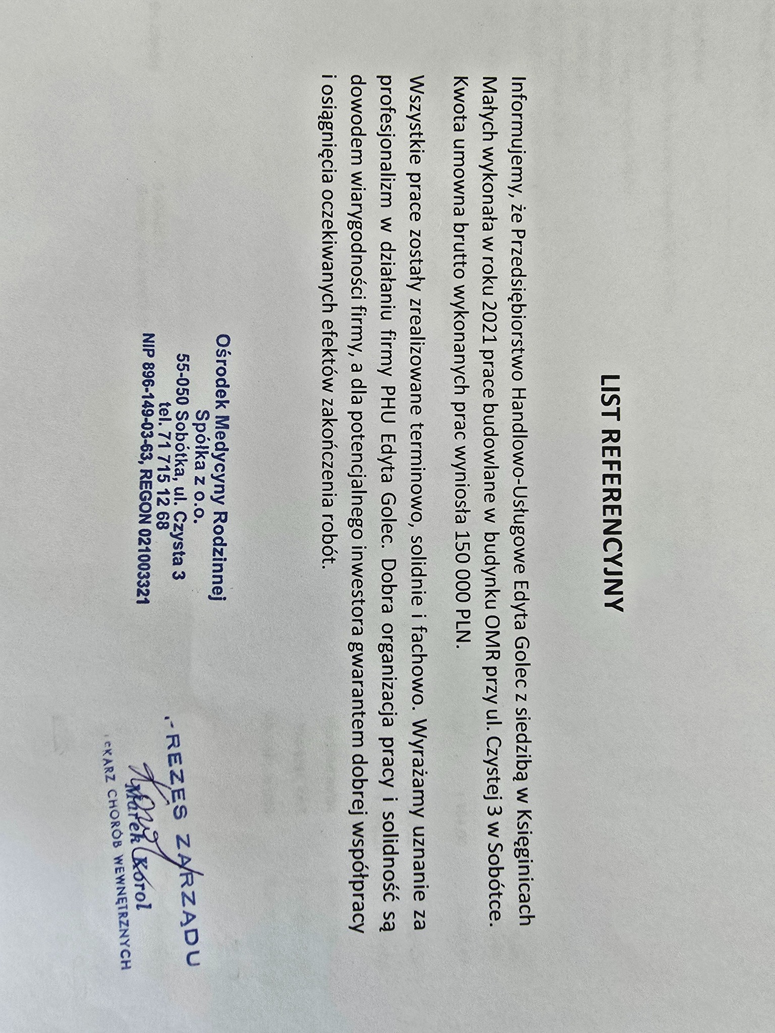 A oto jedno naszych referencji