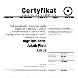 Uzyskaliśmy certyfikat ze szkolenia dotyczącego projektowania obiektów medycznych, organizowanego przez IARP. Więcej na <a href> https://pranagroup.pl/projektowanie-obiektow-medycznych-szkolenie/</a href>