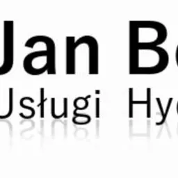 Logo firmy hydraulicznej Jan Bereda z symbolem kranu i kropli na błękitnym tle.