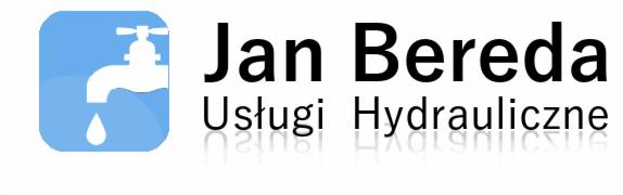Logo firmy hydraulicznej Jan Bereda z symbolem kranu i kropli na błękitnym tle.