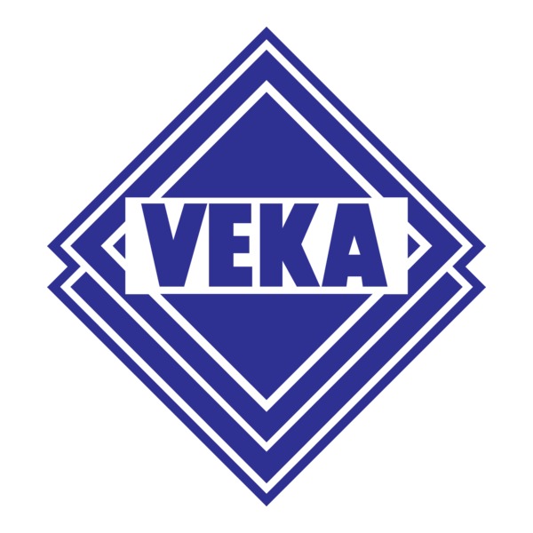 Logo VEKA: biały napis na niebieskim rombie z podwójną białą obwódką.