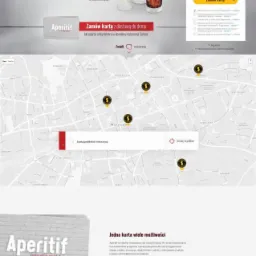Strona internetowa z promocją Aperitif w restauracjach Sphinx, formularzem zamówienia karty z dostawą do domu i mapą Warszawy z lokalizacjami restauracji.