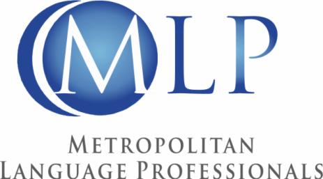 Logo firmy Metropolitan Language Professionals z niebieskim okręgiem i inicjałami MLP