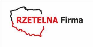 Logo firmy w kształcie obrysu Polski z napisem 'RZETELNA Firma' w kolorze czerwonym i czarnym.